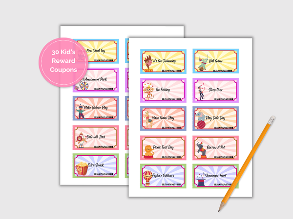Colorful Kids Reward Coupons - Behavior Chart Incentive Cards, Digital Download, Grandkid Reward, Fun and Educational Kids Reward Coupons