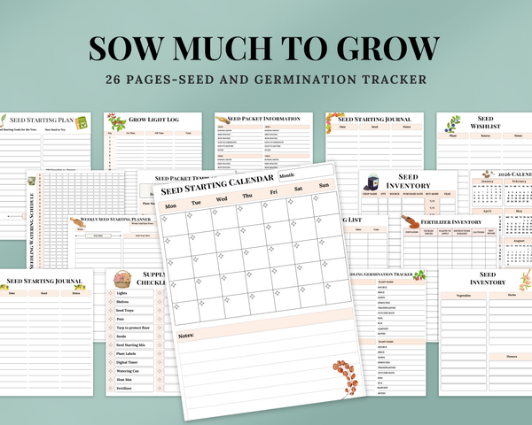 Seed Starting & Germination Tracker Printable | Indoor to Outdoor Garden Planning System | Grow Light Log and Seed Inventory | 26 Pages