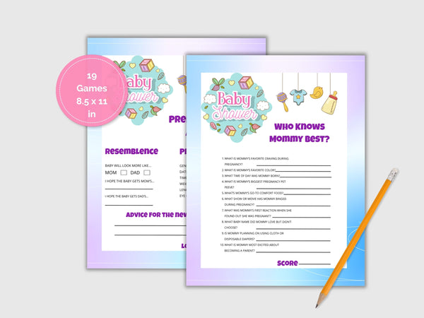 Printable Baby Shower Games Bundle -| 19 Fun Baby Shower Activities | Gender Neutral | Instant Download Ultimate Baby Shower Game Collection