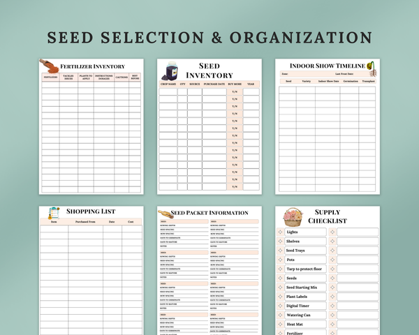 Seed Starting & Germination Tracker Printable | Indoor to Outdoor Garden Planning System | Grow Light Log and Seed Inventory | 26 Pages
