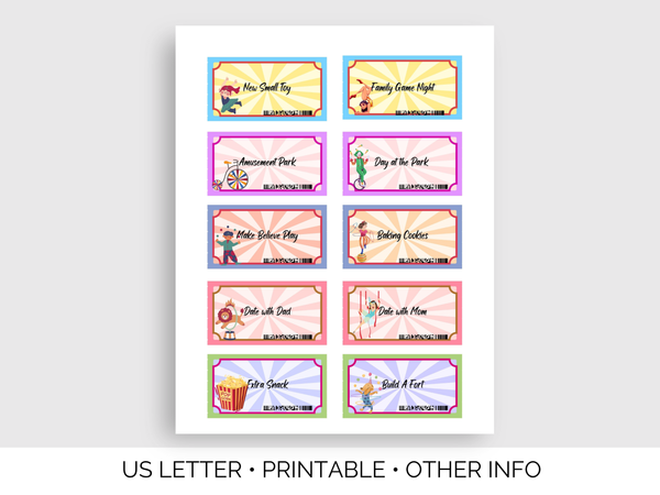 Colorful Kids Reward Coupons - Behavior Chart Incentive Cards, Digital Download, Grandkid Reward, Fun and Educational Kids Reward Coupons