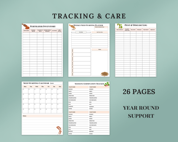 Seed Starting & Germination Tracker Printable | Indoor to Outdoor Garden Planning System | Grow Light Log and Seed Inventory | 26 Pages